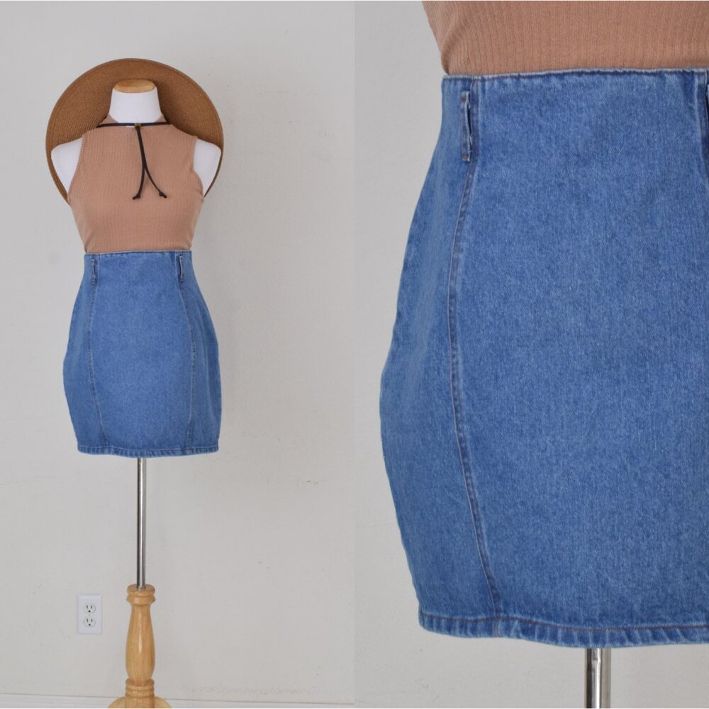 Vintage Blue Denim ALL-Cotton‎ Mini Skirt by Aaron Perez size M